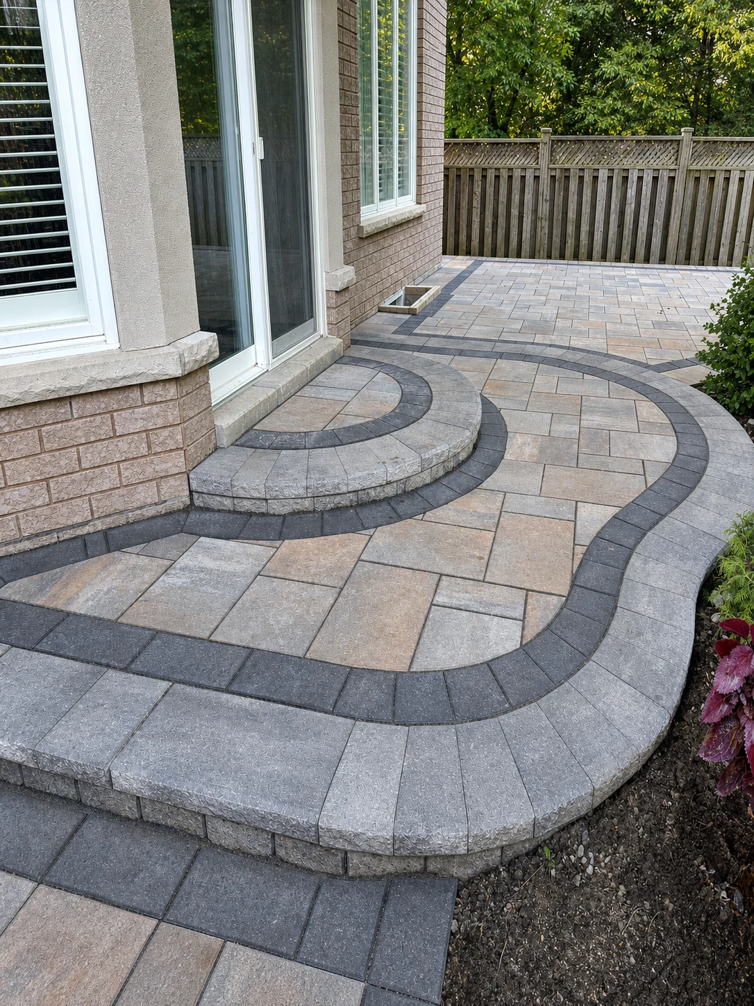 Completed curved interlock walkway and steps